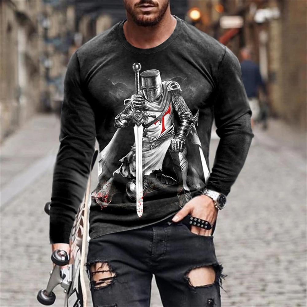 Винтажная 3D-принтовая летняя мужская футболка с круглым вырезом и длинным рукавом, повседневная футболка свободного покроя, модная мужская одежда