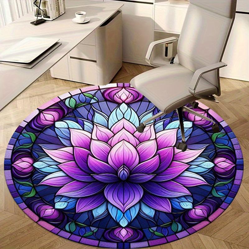 1pc Colorful Lotus Stained Glass Circular Rug - Home Decor, Office Round Mat, Outdoor Gift ItemRA1521