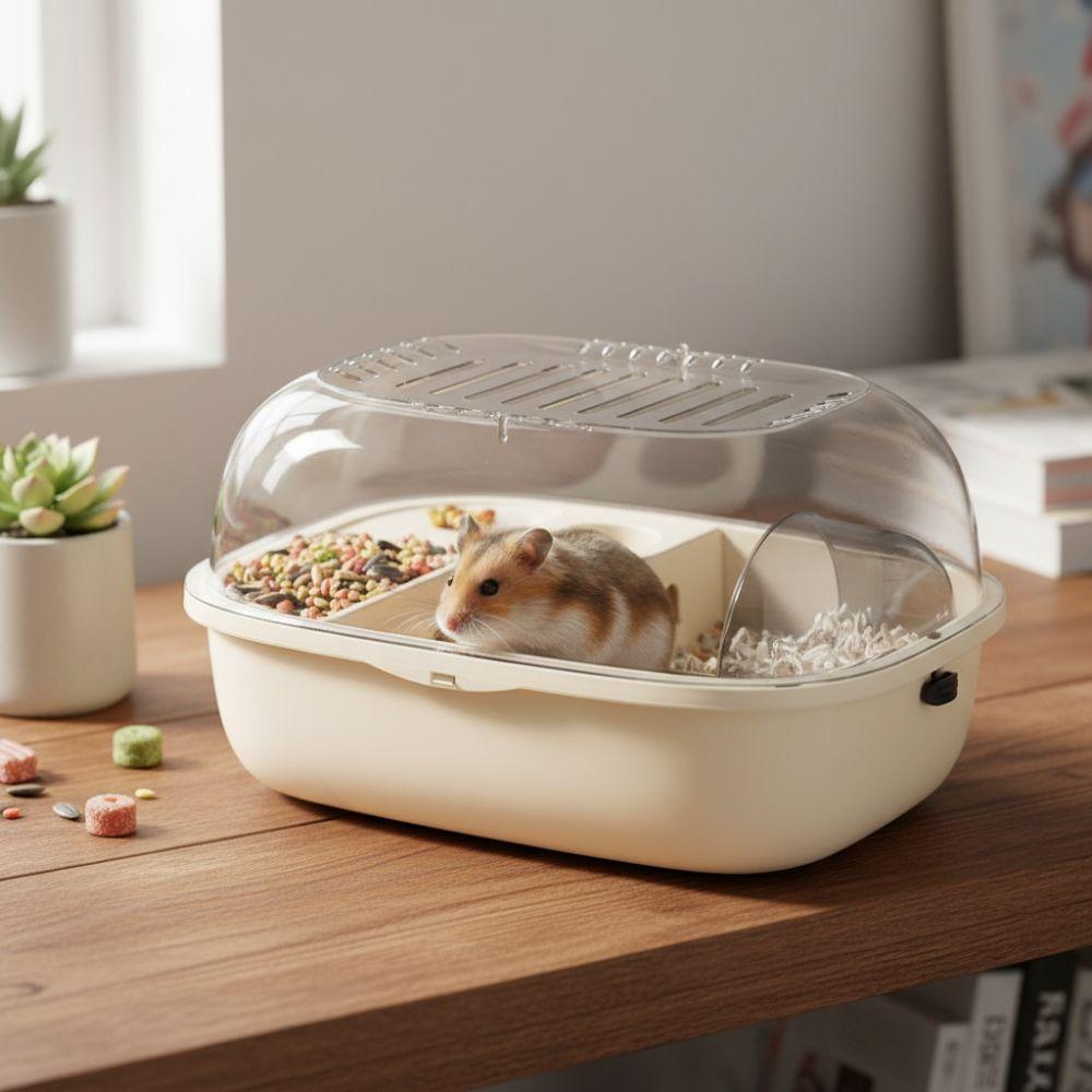 Double Layer Hamster Cage Breathable Large Space Pet Habitat House Translucent Visible Small Animal Carrier Outdoor Use