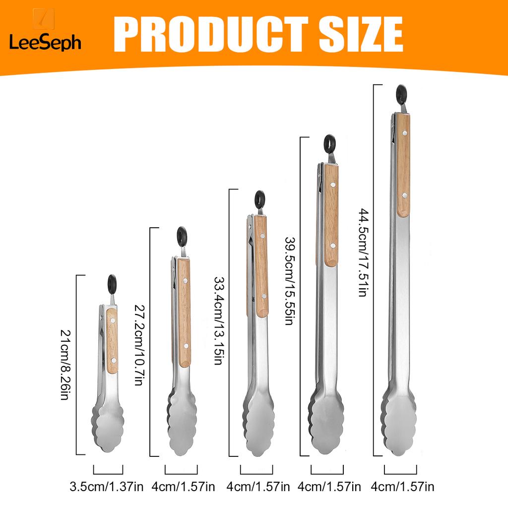 Щипцы для еды Leeseph из нержавеющей стали, прочные кухонные щипцы с деревянной ручкой для приготовления пищи, гриля и барбекю, длина 7-16 дюймов
