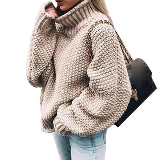 Women Solid Color Turtleneck Batwing Sleeve Knitted Sweater Loose Pullover Top