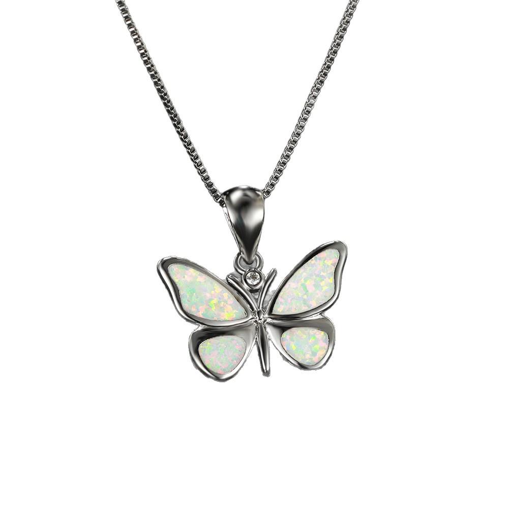 Wish Hot Sale Platinum Opal Butterfly Necklace Women's Pendant Simple Personality Versatile Clavicle Necklace Ornament