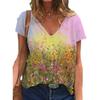 Летние женские свободные разноцветные цветочные 3D-принтованные повседневные футболки с V-образным вырезом и короткими рукавами женские