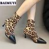 Fashion High Heels Women Leopard Snow Ankle Boots Pointed Toe Shoes 2025 Trend Winter New Zip Prom Chelsea Sock Boots Pumps Mujer Botas