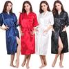 Women Silk Bath Robe Waist Sexy Color Belt Midi Pockets Sleepwear
