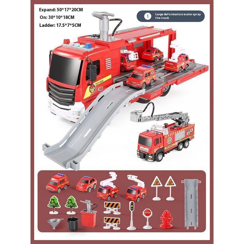 Детская игрушечная пожарная машина большого размера, может распылять воду, имитация разбрызгивателя, лестница из сплава, набор моделей спасательных машин