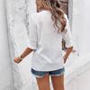 GMXIA Spring Summer V-neck Bubble Sleeve Hollow Sleeve Hairball Lace T-shirt Top Woman
