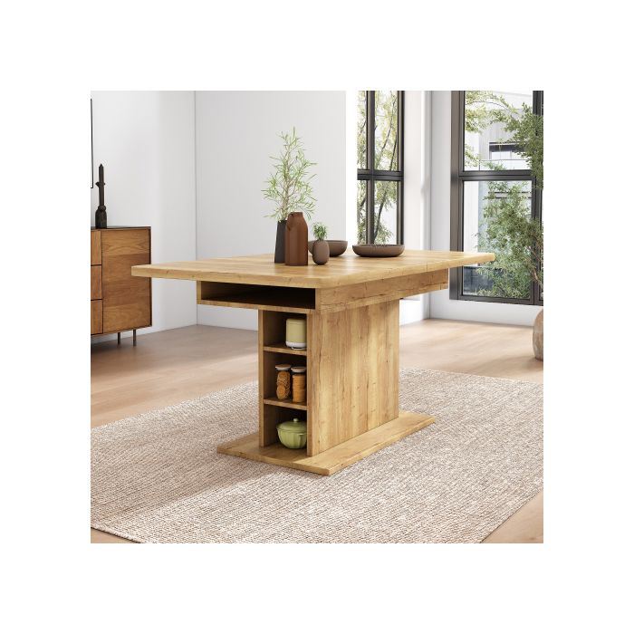 Table de salle à manger - MUVOE - L110/130*L70*H75 - 6 places - Marron - Rectangulaire