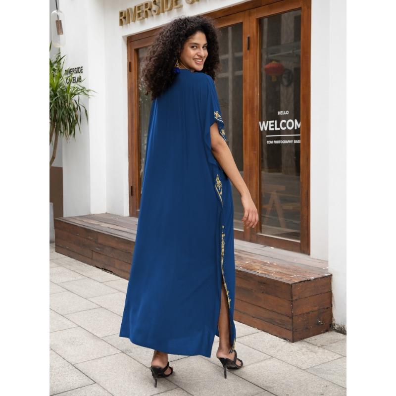 Женская мода лето весна цветочный узор принт рукава 1/2 V-образный вырез свободная талия повседневные платья