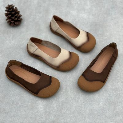 Туфли из натуральной кожи для мамы, смешанные цвета, круглый носок, женские лоферы, женские лоферы слипоны, женские балетки