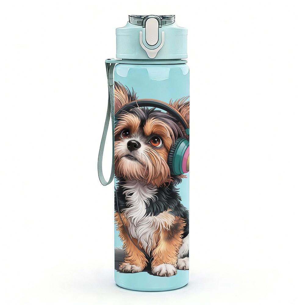 1PC Yorkshire Terrier Dog Bust Print 750ml Color Plastic Sports Water Bottle Leakproof Flip Straw Lid For Sports Office Home Use