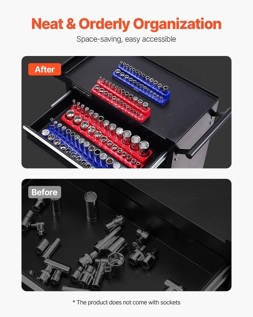 Magnetic Socket Organizer Set 4PCS Socket Trays Blue & Red for Metric SAE
