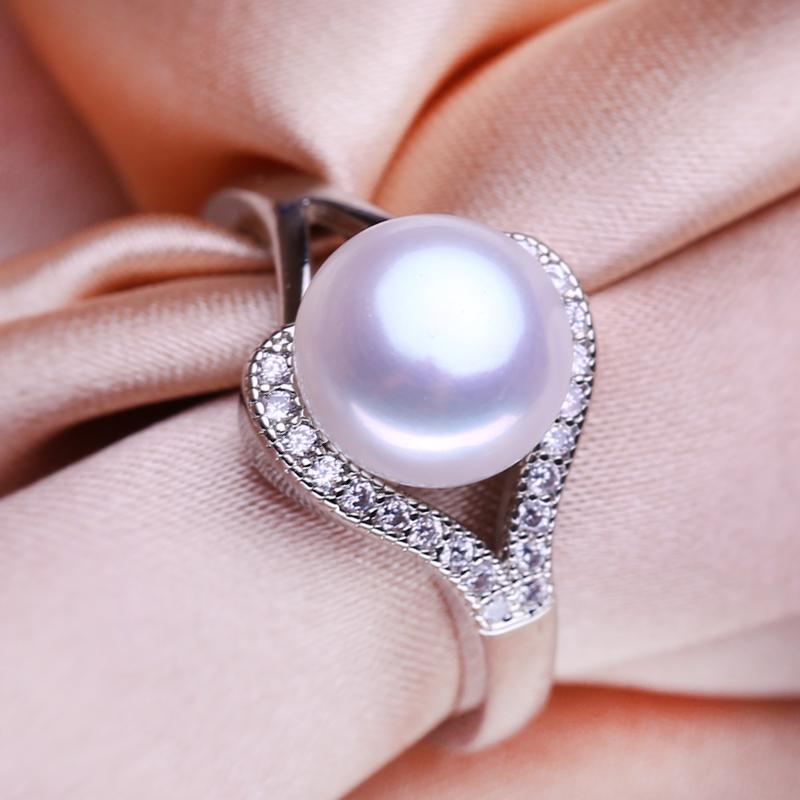 seniko Natural Freshwater Pearl Rings For Women Fashion Female Cubic Zirconia CZ Ring Pearl Jewelry Adjustable Ring