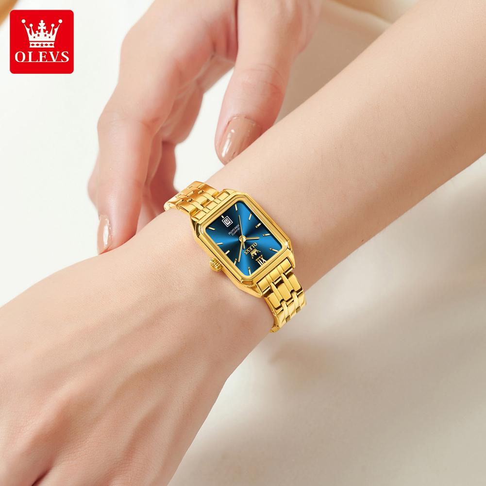 OLEVS Top Brand Original Luxury Watches Women's Elegant Gold Stainless Steel Strap Waterproof Fashion Simple Ladies Quartz Watch