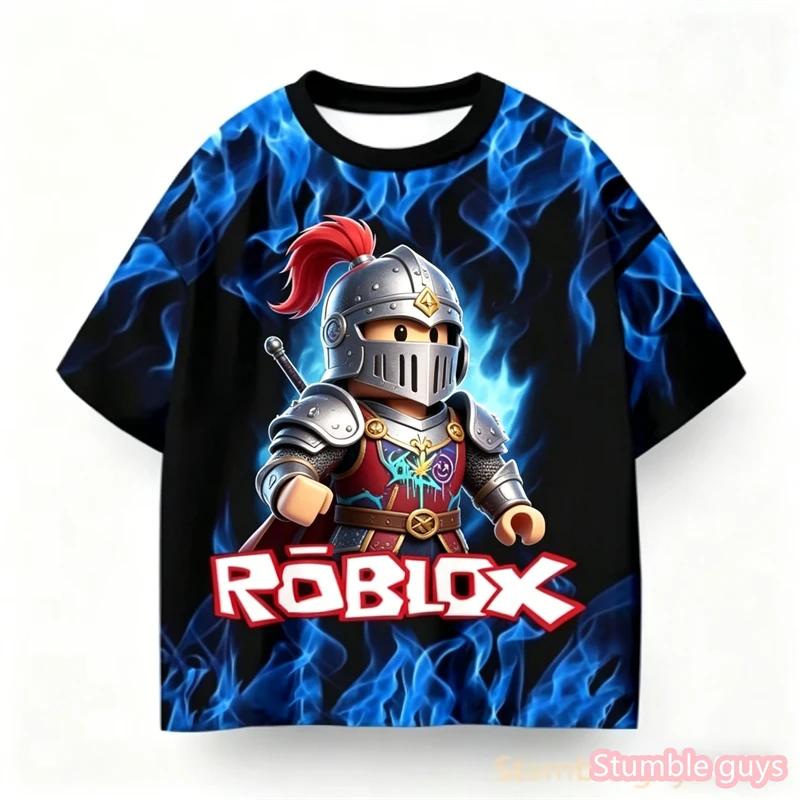 Аниме Летние Мальчики Roblox Принт Футболка Модный Дизайн Игрового Персонажа Повседневная Детская Девочки Короткий Рукав Мультяшная Детская Футболка