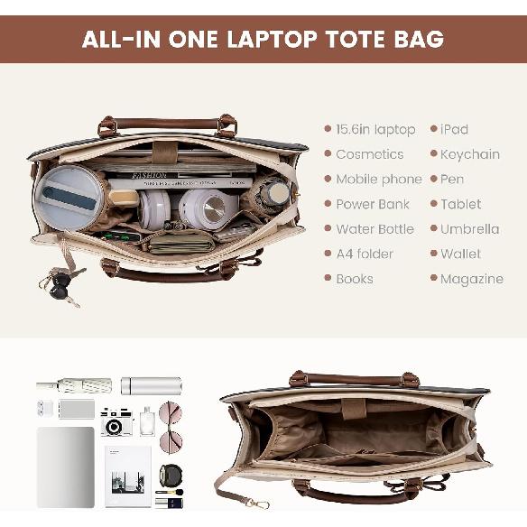 LOVEVOOK Laptop Tote Bag for Women,Leather Work Bag, Waterproof Business Teacher Bag,Large Computer Handbag Purse Briefcase,Office Gifts for Women