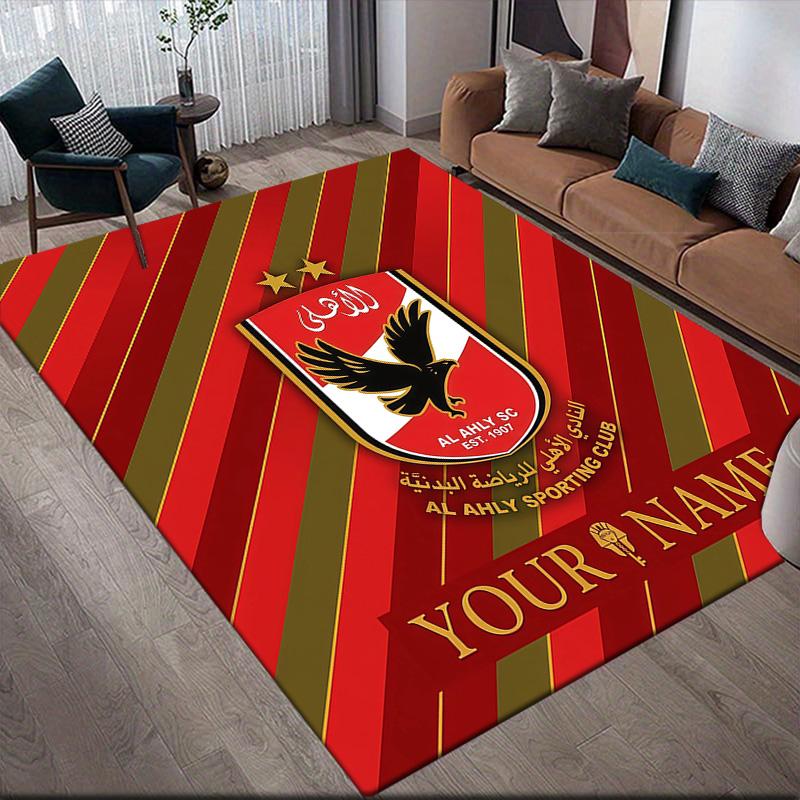Custom Name Al Ahly SC2 Flannel Pattern Square Carpet,Area Rug,Carpet Rug for Living Room Bedroom Sofa Playroom Decor,Non-slip Floor Mat