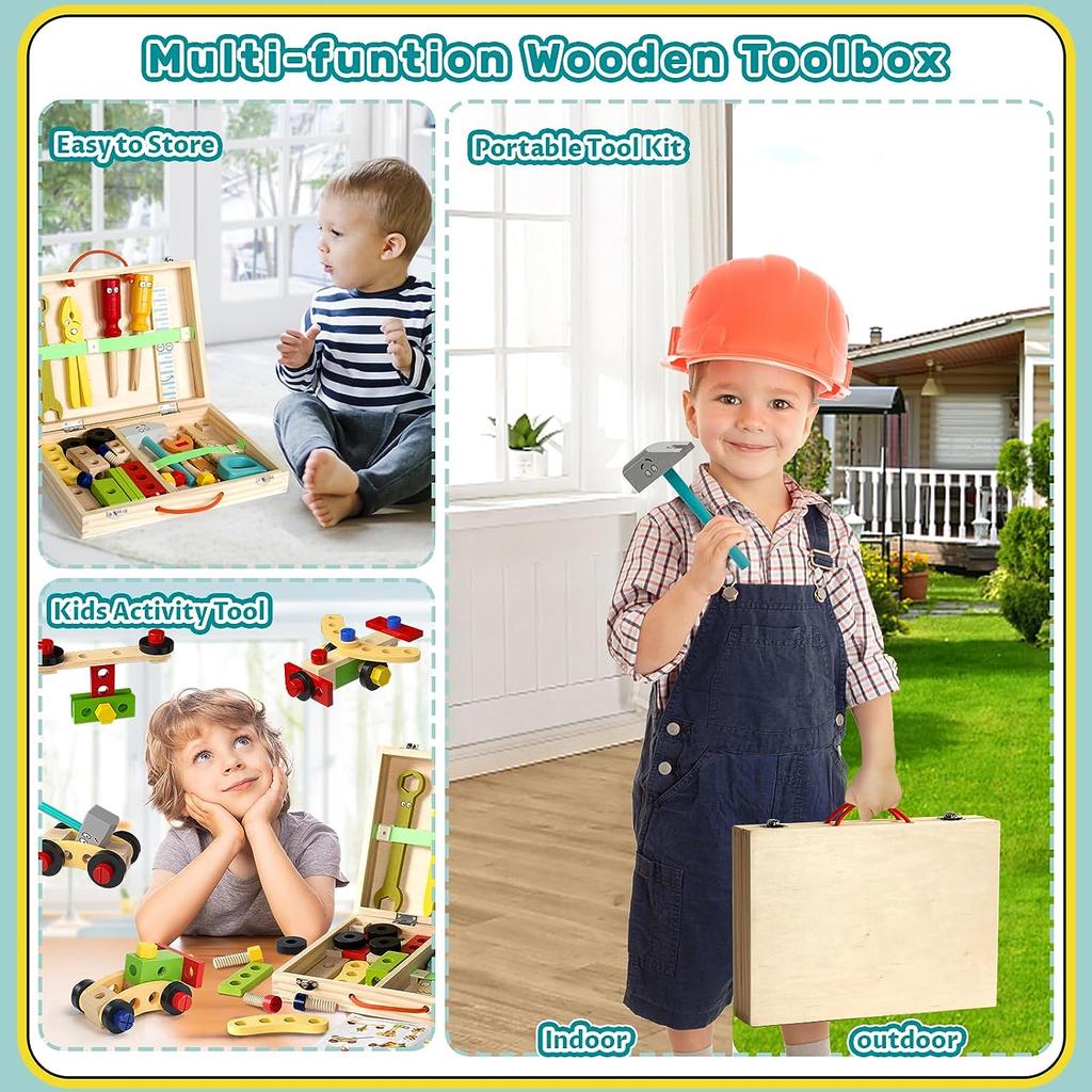 Children's Wooden Toy Tool Box Montessori Toy Educational Games Tool Box Children Children's Toy From Gift Girls Boys 2 3 4 5 6 Years 34 Pieces