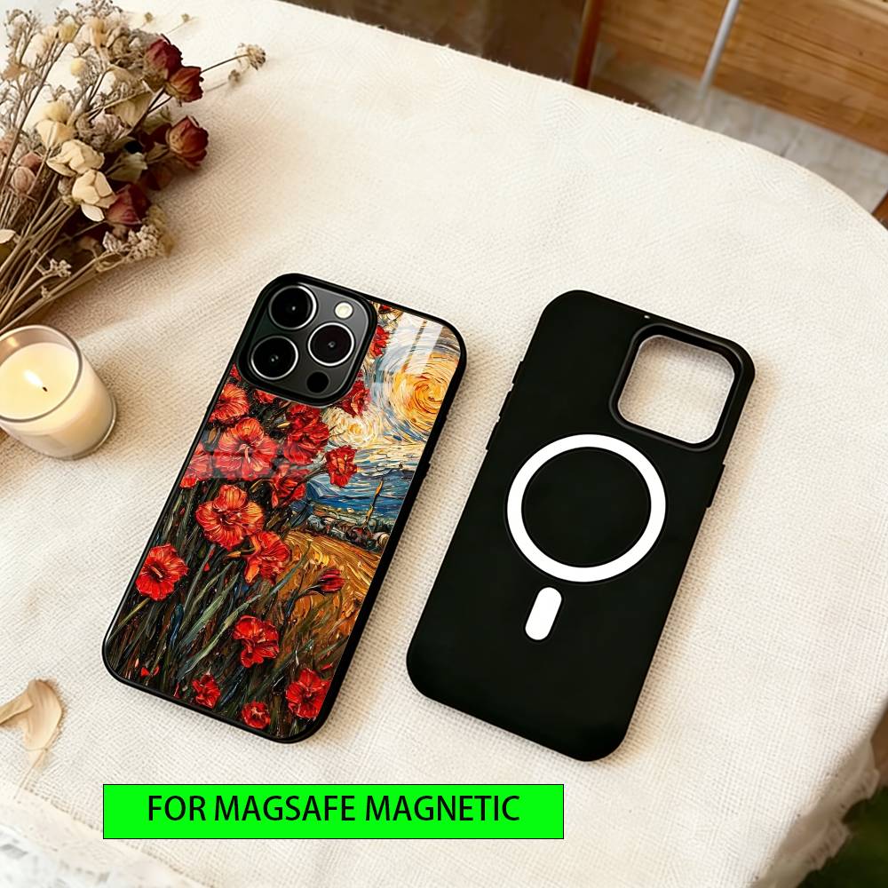 Garden Paint Art Phone Case For iPhone17,16,15,14,13,12,11 Plus,Pro Magnetic with Magsafe Wireless Charging