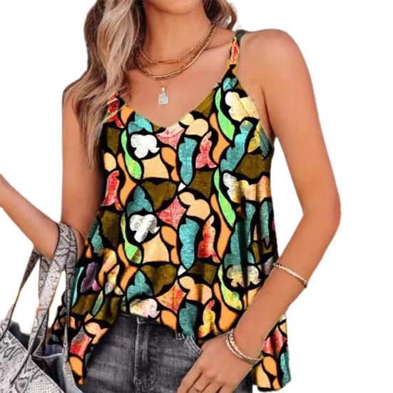Женский укороченный топ без рукавов с v-образным вырезом и принтом на спагетти, жилет, пляжная одежда