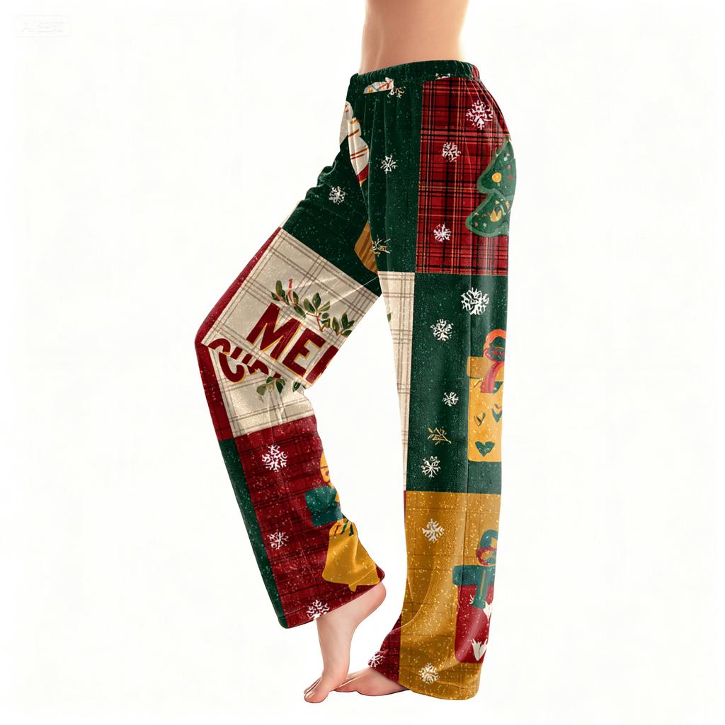 Женские повседневные модные фланелевые брюки с рождественским принтом, пижамные брюки