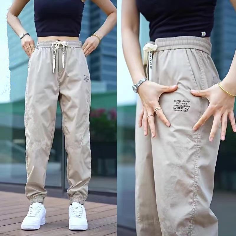 Женские быстросохнущие капри из ледяного шелка: Летние широкие брюки с манжетами, больших размеров, повседневные спортивные