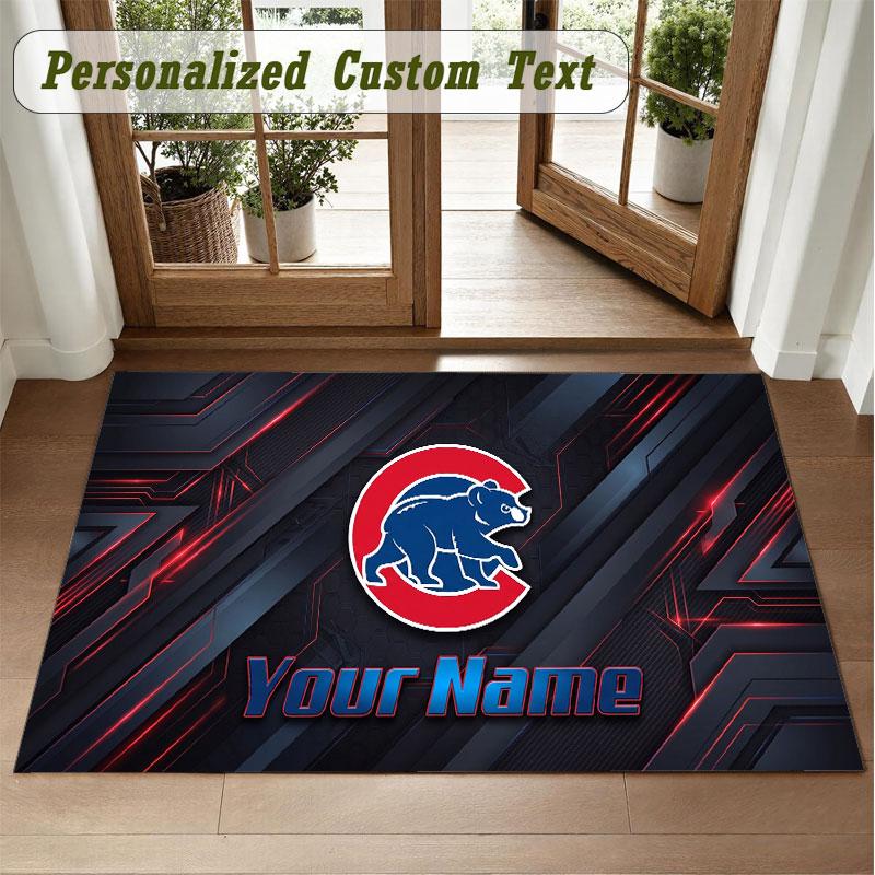 Crystal Velvet Square Rug Custom NameChicago Cubs Pattern Non Slip Home Floor Decor Rug