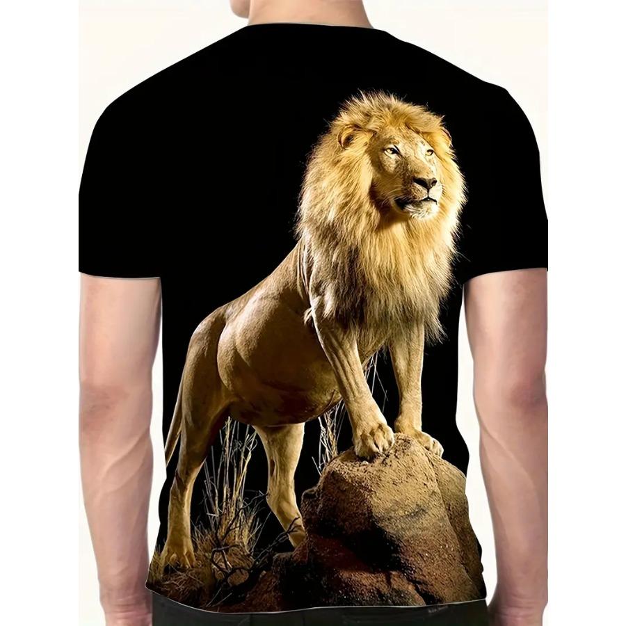 Футболка Summer Vibes с принтом льва — эластичная, с круглым вырезом, повседневная, мягкая, дышащая, удобная, идеальная для летних выходов, мужская модная футболка