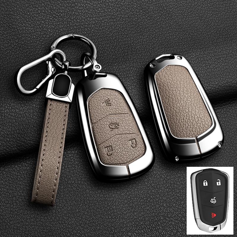 Car Key Case Cover For Cadillac Xt5 XTS CTS SRX ATSL XT4 CT6 ATS Escalade ESV DTS ELR STS 2014-2018 Zinc Alloy Leather Keychain AGY1