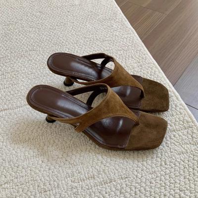 Модные ретро темпераментные минималистичные сандалии-стилет с закрытым носком для женщин, уличные шлепанцы, универсальные туфли на высоком каблуке