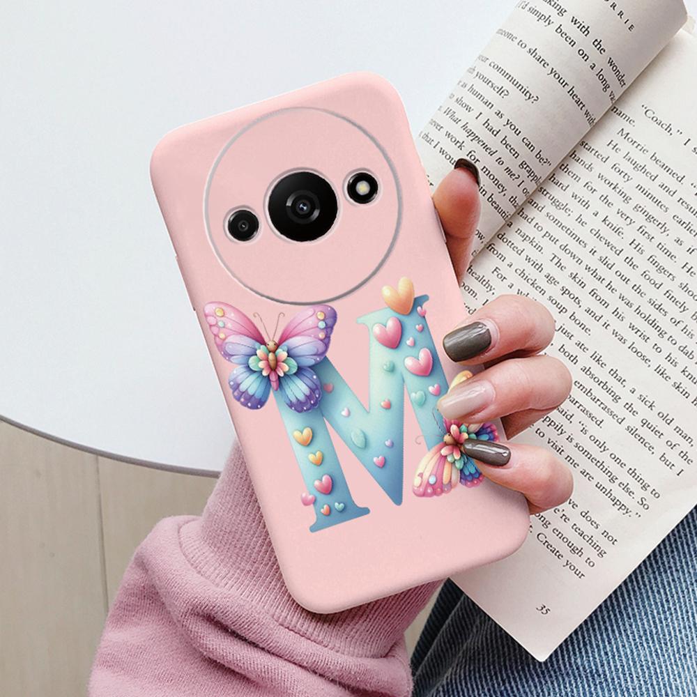 Phone Case For Xiaomi Redmi A3 4G A3x Pink Letter Flower Butterfly Shockproof Soft Silicone Cover Camera Protection TPU Fundas