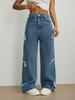 Женские повседневные джинсы с бантом Y2k Blue Baggy Denim Trousers Loose Straight Sweet Coquette Aesthetic Washed Jeans