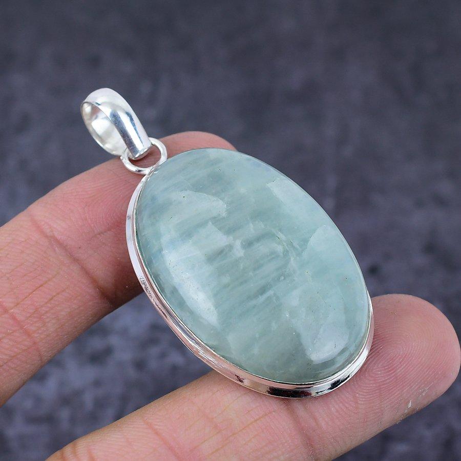 Natural Aquamarine Gemstone Handmade 925 Sterling Silver Gift Pendant 2.17" w0S56