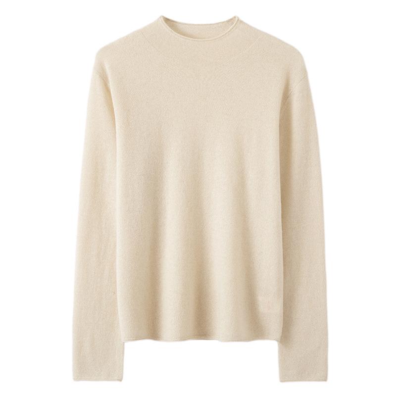 Lekasha Women's 100% Pure Cashmere Sweater - Autumn/Winter, Rolled Hem, Half-High Neck, Sequined, Thin Layer