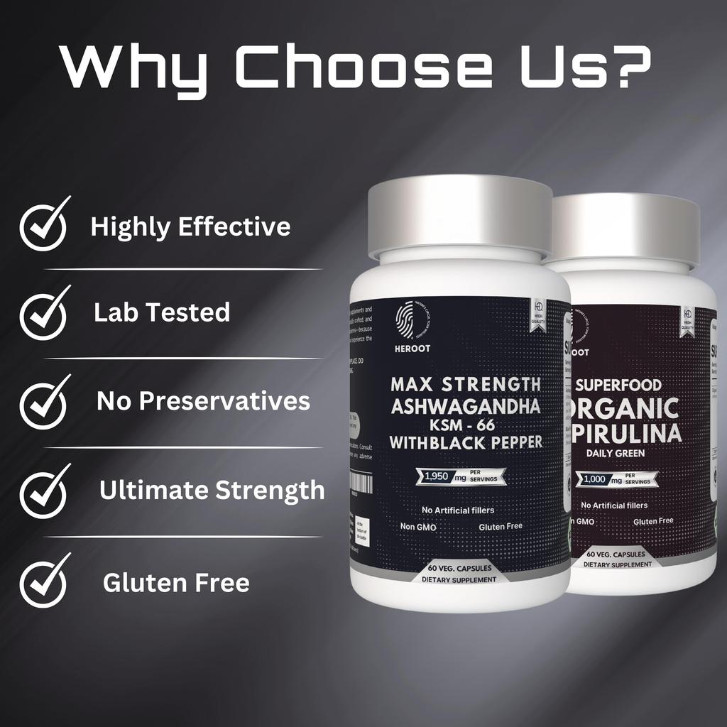 Immune Health Organic Spirulina Ashwagandha Energy Booster Strength & Stamina