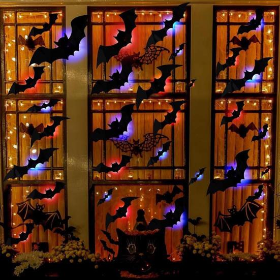 Halloween LED Bat Wall Stickers 3D Light Up Glowing Bat Stickers for Halloween Party Indoor Bedroom Wall Window Decor