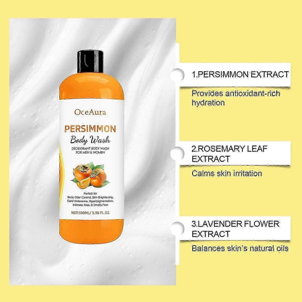 Persimmon Body Wash + Persimmon Soap Bar Set for Body Odor Control, Purifying Deodorizing Body Soap for Eliminating Odor, Skin Brightening
