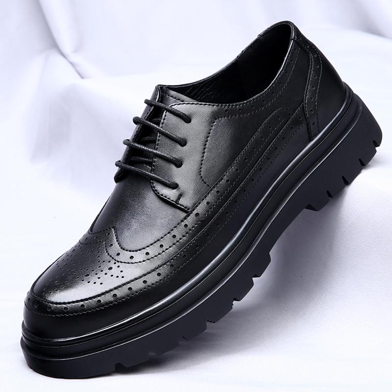 Fashion Brand Thick Soled Men's Genuine Leather Shoes British Style Business Shoes Men's Banquet Formal Shoes Classic Brown