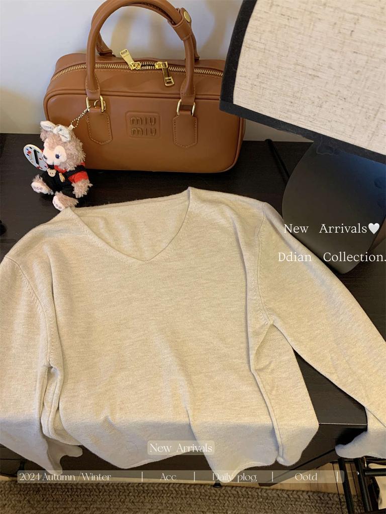 Повседневный темпераментный воротник свободный трикотажный свитер с длинным рукавом женский осенний новый тонкий легкий профессиональный стиль внутренний топ