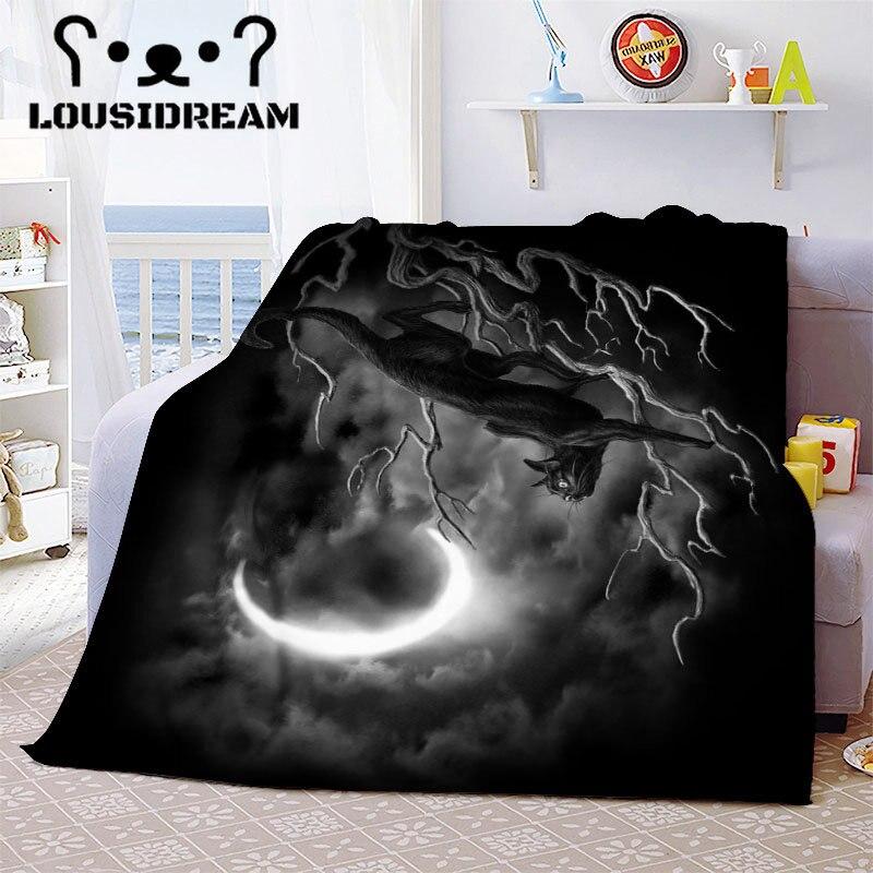Witch Black Cat Halloween Throw Blanket Cat Mysterious Divination Witchcraft Lucifer Portable Flannel Blanket for Bedding Travel