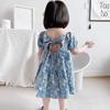 Летнее платье с цветочным принтом для девочек, детские платья принцессы с короткими рукавами и бантом для девочек, хлопковая детская одежда