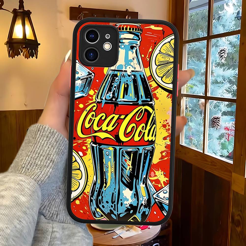 C-CocaS-Модный Кола Силиконовый Матовый Чехол Для Телефона Для Iphone 13 14 15 16 Pro Max 11 12 X Xs Max Мягкая Крышка