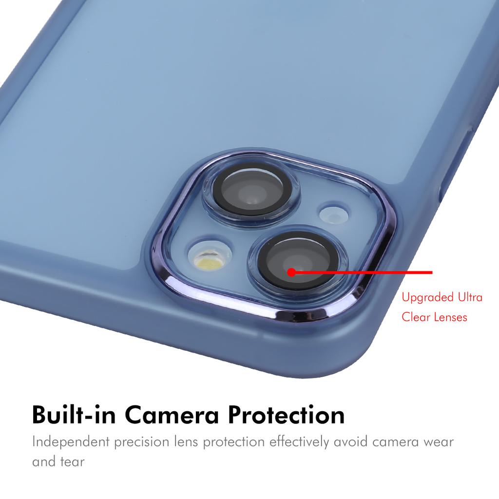 For iPhone 14 Plus Case Matte TPU Phone Cover with Lens Film+9H Glass Protector