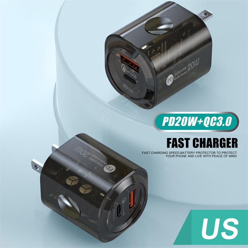 Pd 20 Вт USB и Type-C Двойные порты Быстрое зарядное устройство Quick 3.0 Адаптер Зарядное устройство для iPhone 14 13 12 Xiaomi Samsung EU и US Настенная зарядка