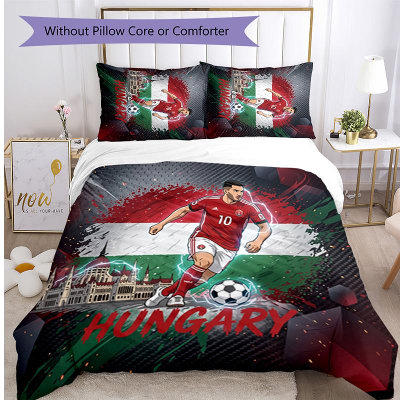 Hungary Football Printed Bedding 3 Piece Set Cozy Breathable Bed Cover Set as Housewarming Holiday Gift