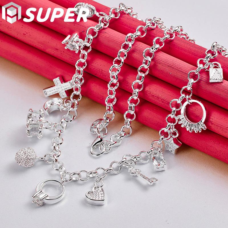 925 Sterling Silver AAA Zircon Key Lock Stars Necklace Jewelry