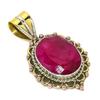 Red Ruby(Simulated) Handmade 925 Sterling Silver Two Tone Pendant 1.25" K2u31