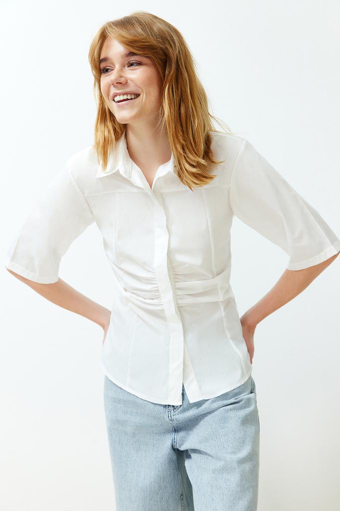 Women's Fashion Shirt Shirt Collar Sleeveless Red Pleated Fitted Waist-Fitting Woven Shirt