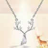 Mori Style Literary Reindeer Clavicle Necklace with Inlaid Diamond Antler and Water Drop