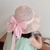 Детские соломенные шляпы для девочек, солнцезащитные шляпы, атласные украшения с бантом и лентой